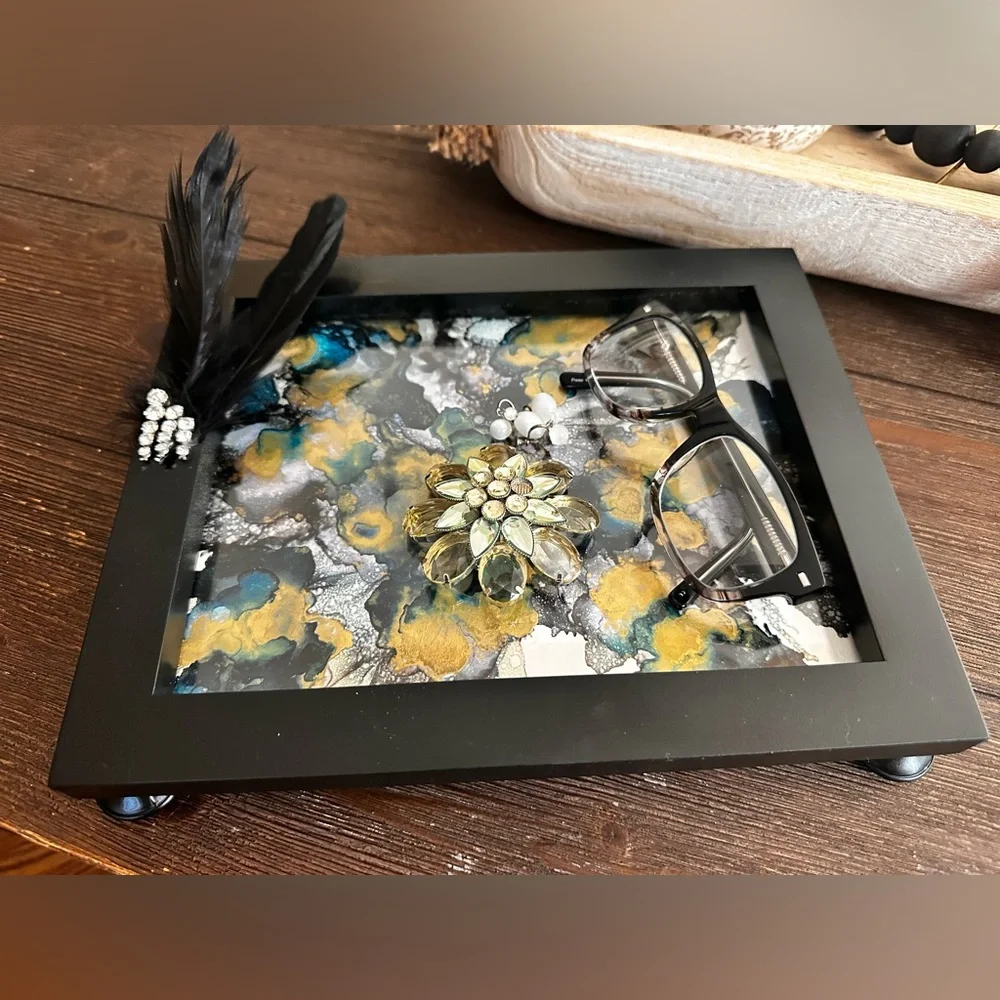 Hand Crafted Black and Gold Decorative vanity accent Tray